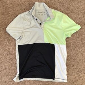 abercrombie kids Colorblock Polo in Light Gray, Neon Green, Black, White